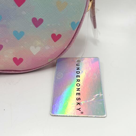 NWT CUTE Under1Sky Pastel Glitter Unicorn Round Purse w/ Studs & Hearts - Picture 3 of 3